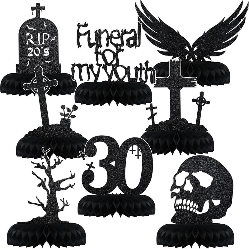 Gothic 30th Birthday Honeycomb Centerpieces - 8 Pack