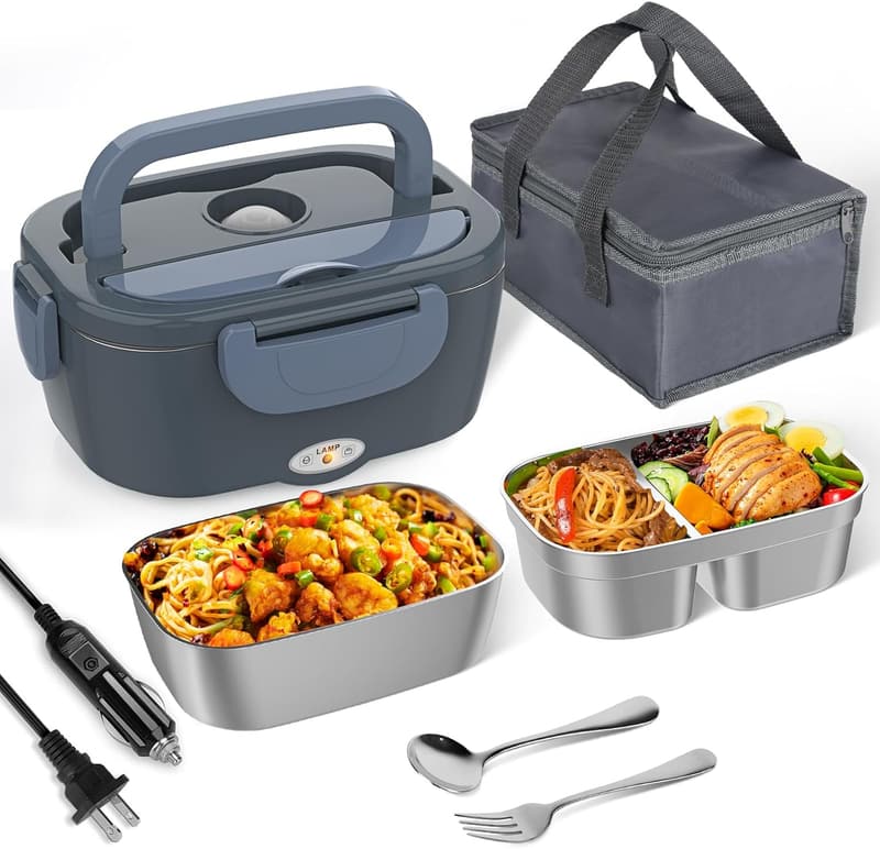Portable Heated Lunch Box with 2 Containers for Men