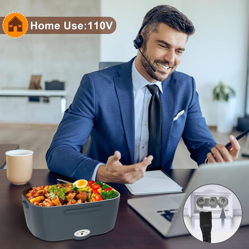 Portable Heated Lunch Box with 2 Containers for Men