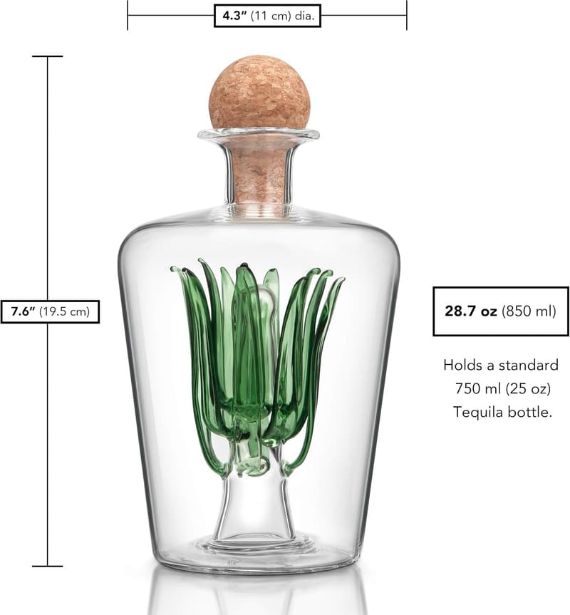 Handmade Agave Tequila Decanter - 850ml with Cork Stopper