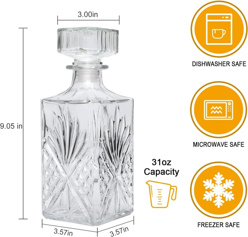 Whiskey Decanter Set (3 pcs) - 31oz Glass for Spirits & Gifts