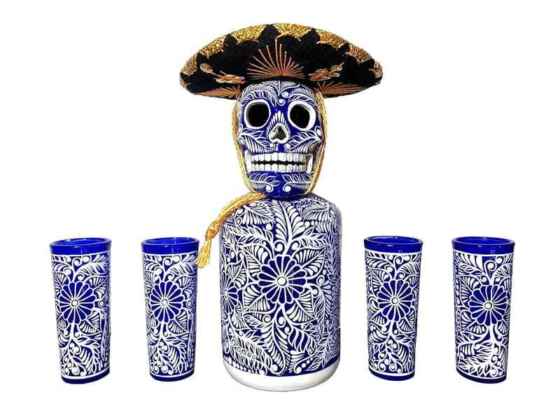 Unique Hand-Painted Tequila Decanter Set with Shot Glasses