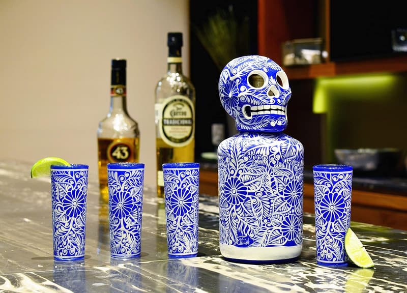 Unique Hand-Painted Tequila Decanter Set with Shot Glasses