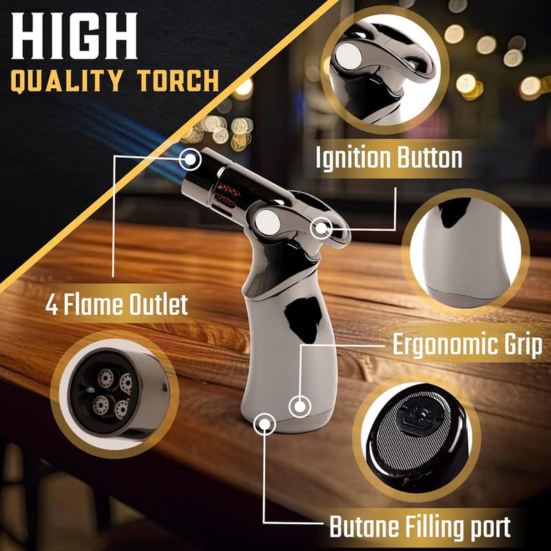 Whiskey Smoker Kit with Quad Flame Torch & Wood Chips for Men
