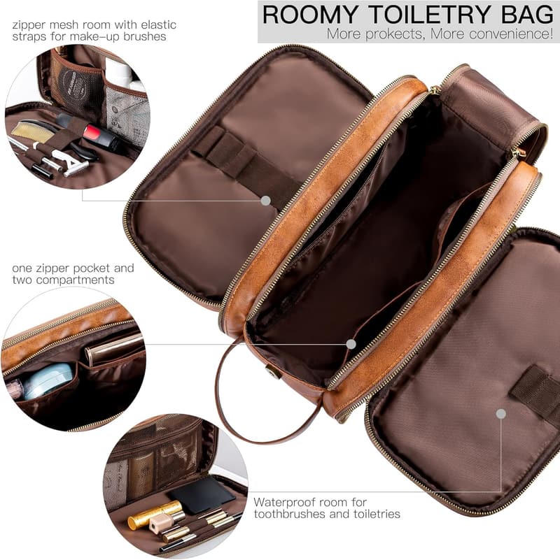 Large Water-Resistant Dopp Kit for Men - PU Leather Toiletry Organizer