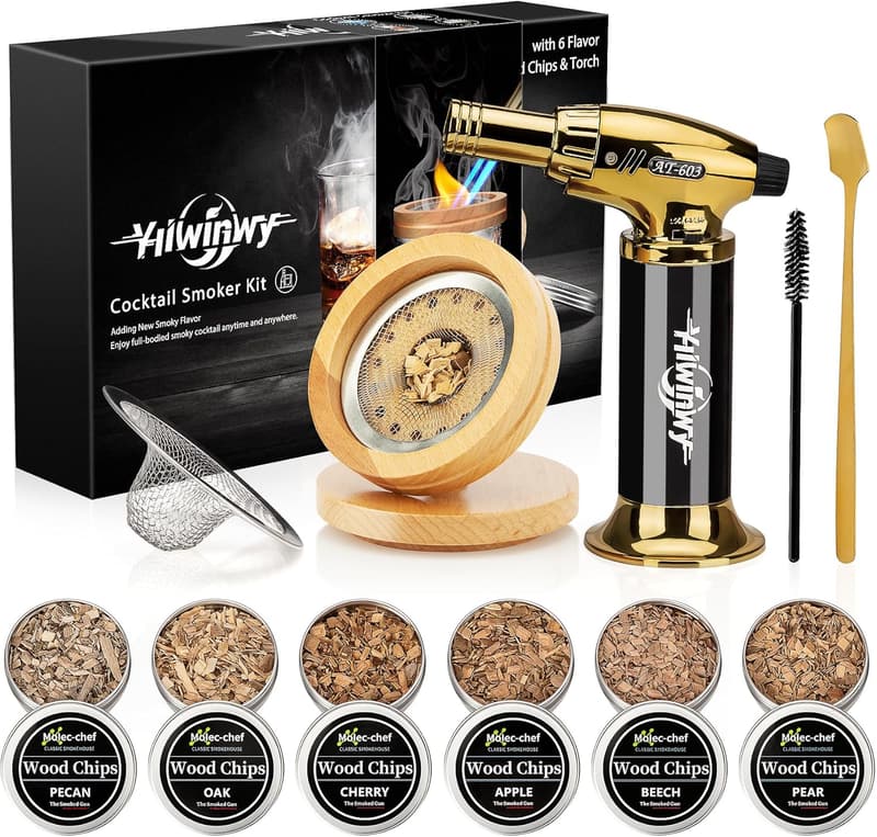 Whiskey Smoker Kit with Torch & 6 Wood Chip Flavors