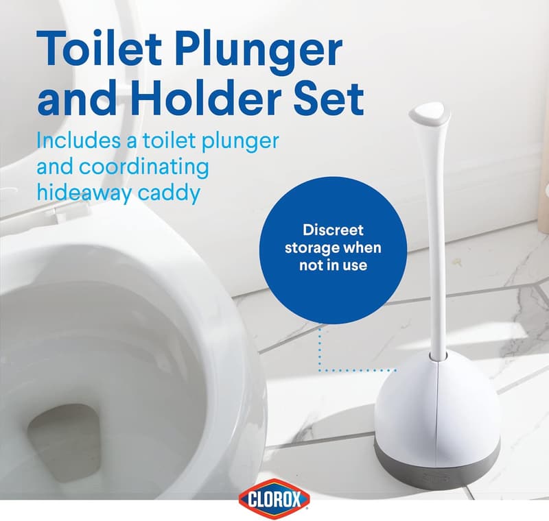 Clorox Toilet Plunger with Caddy - Bathroom Organizer Accessory