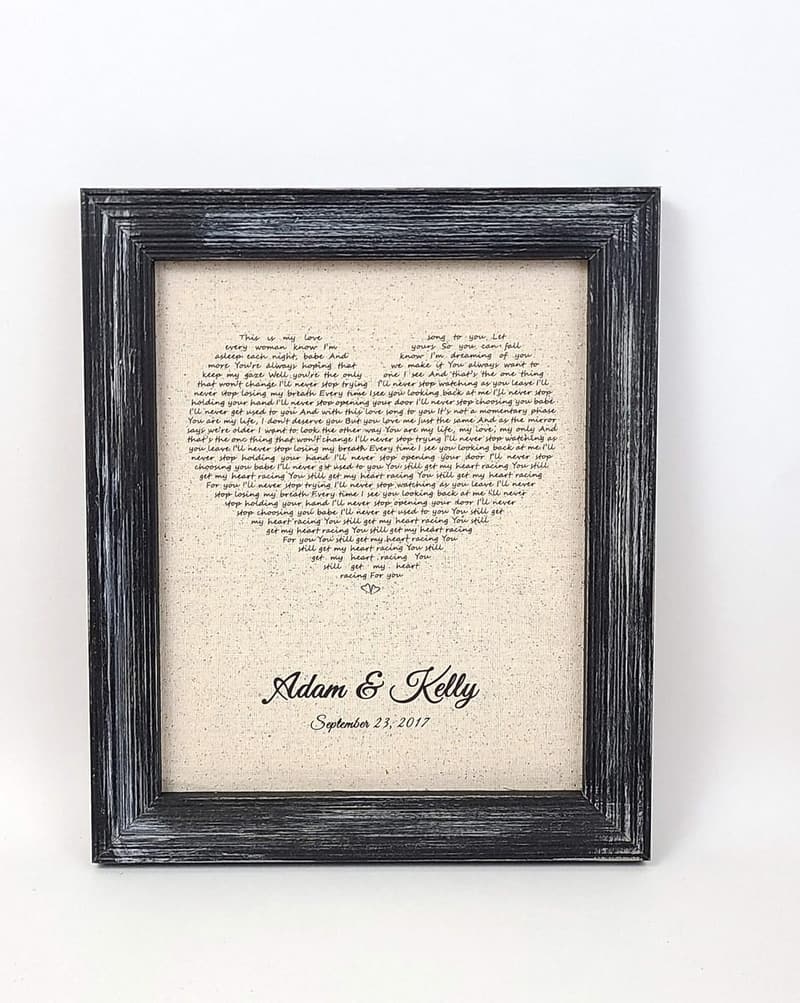 2nd Anniversary Personalized Cotton Lyrics Print