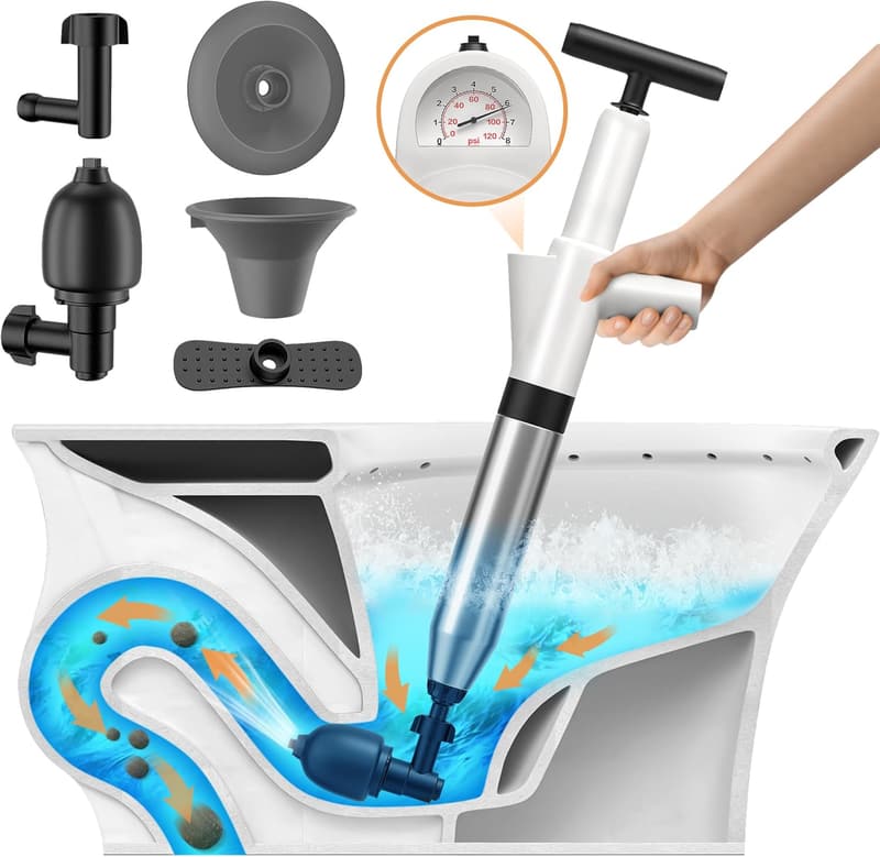High-Pressure Air Drain Blaster with Barometer for Clogs