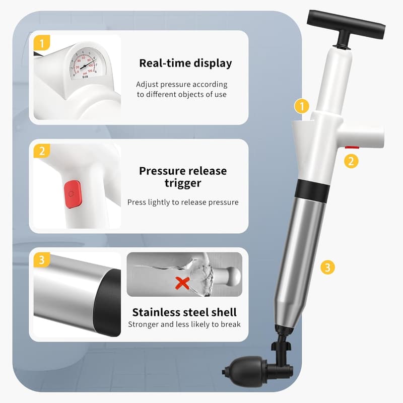 High-Pressure Air Drain Blaster with Barometer for Clogs