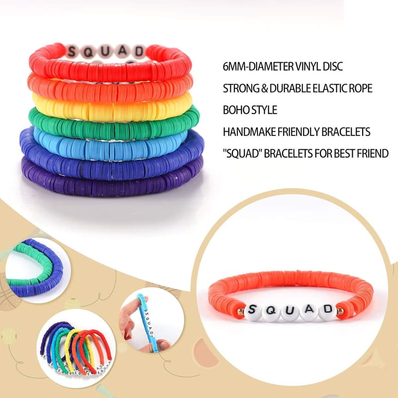 Stackable Rainbow Heishi Clay Bracelets Set for Women