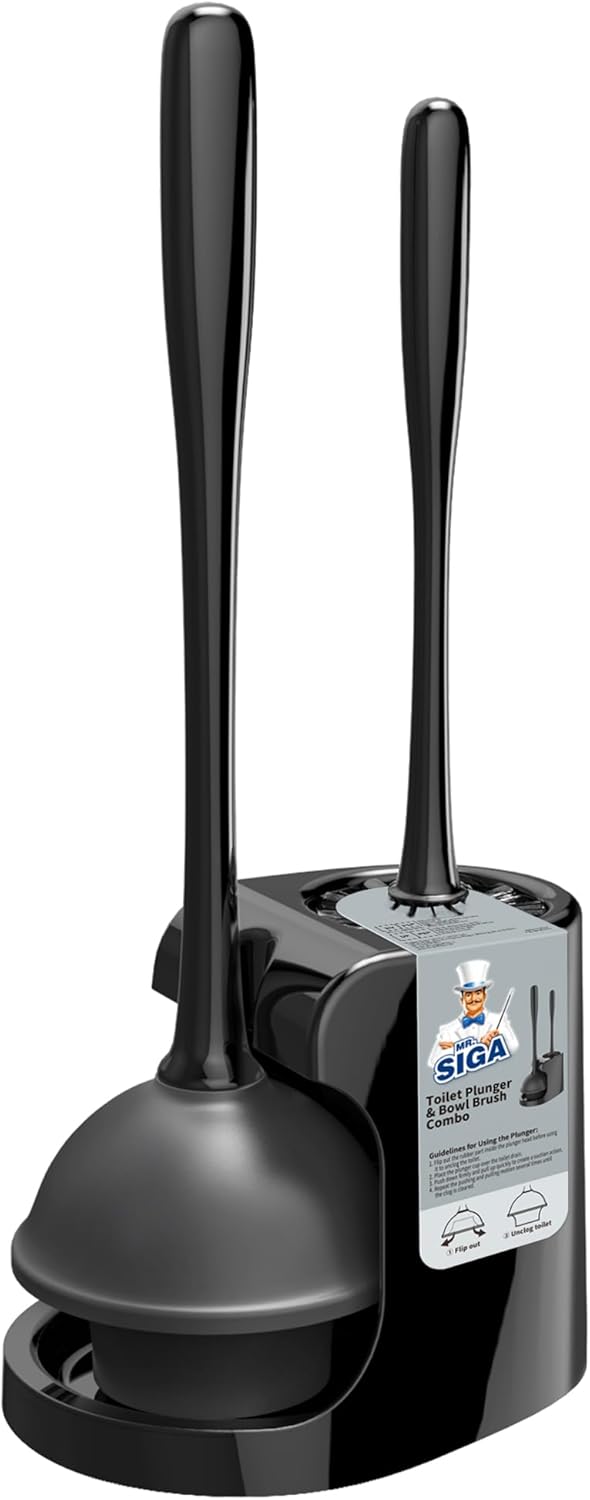 Bathroom Cleaning Set: Black Toilet Plunger & Bowl Brush Combo