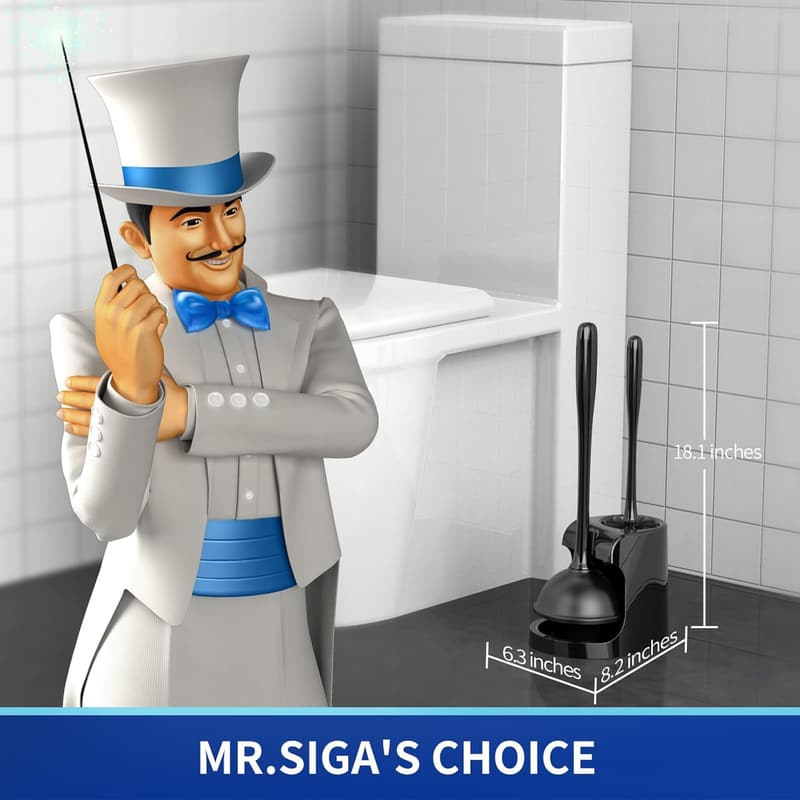 Bathroom Cleaning Set: Black Toilet Plunger & Bowl Brush Combo