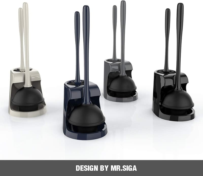 Bathroom Cleaning Set: Black Toilet Plunger & Bowl Brush Combo