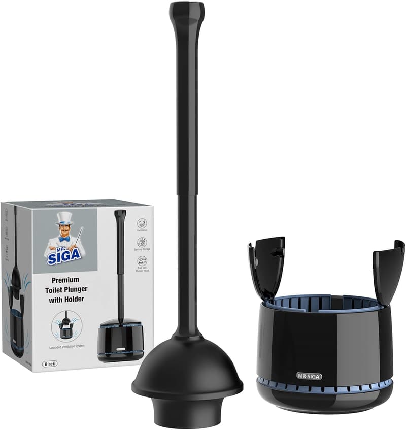 Heavy Duty Toilet Plunger with Holder for Bathroom Cleaning
