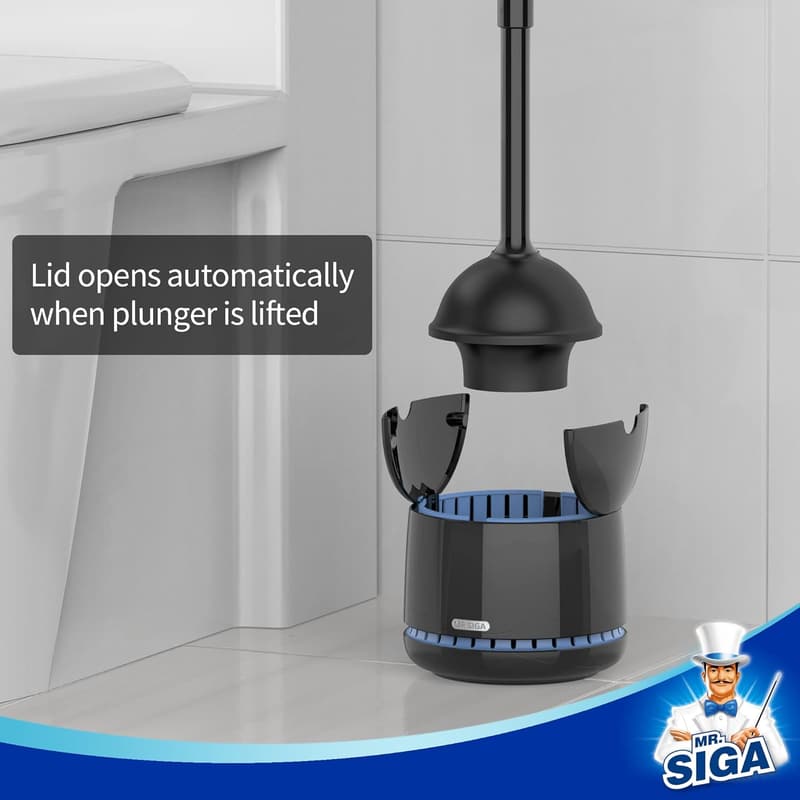Heavy Duty Toilet Plunger with Holder for Bathroom Cleaning