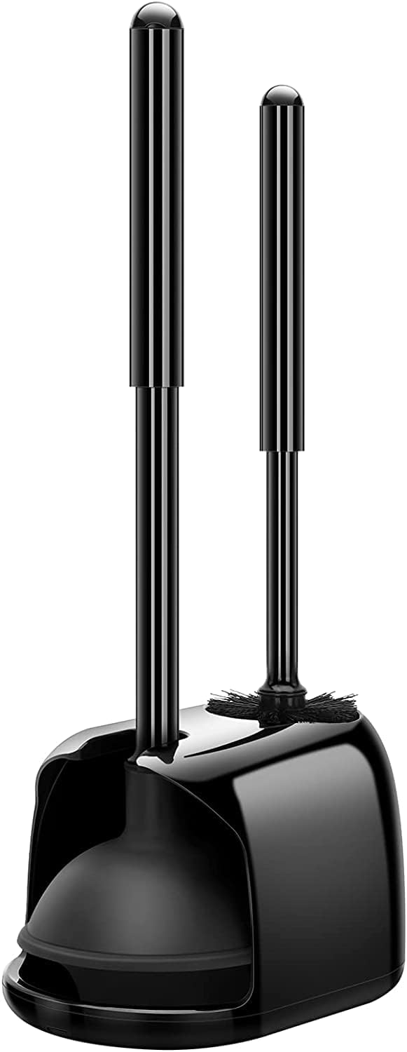 Heavy Duty Black Toilet Brush and Plunger Set for Bathroom