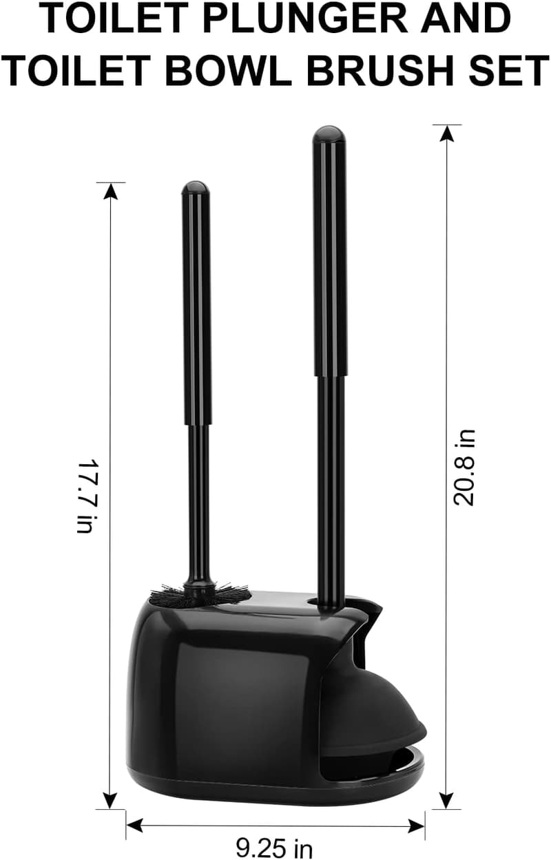Heavy Duty Black Toilet Brush and Plunger Set for Bathroom