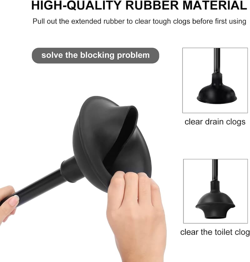 Heavy Duty Black Toilet Brush and Plunger Set for Bathroom