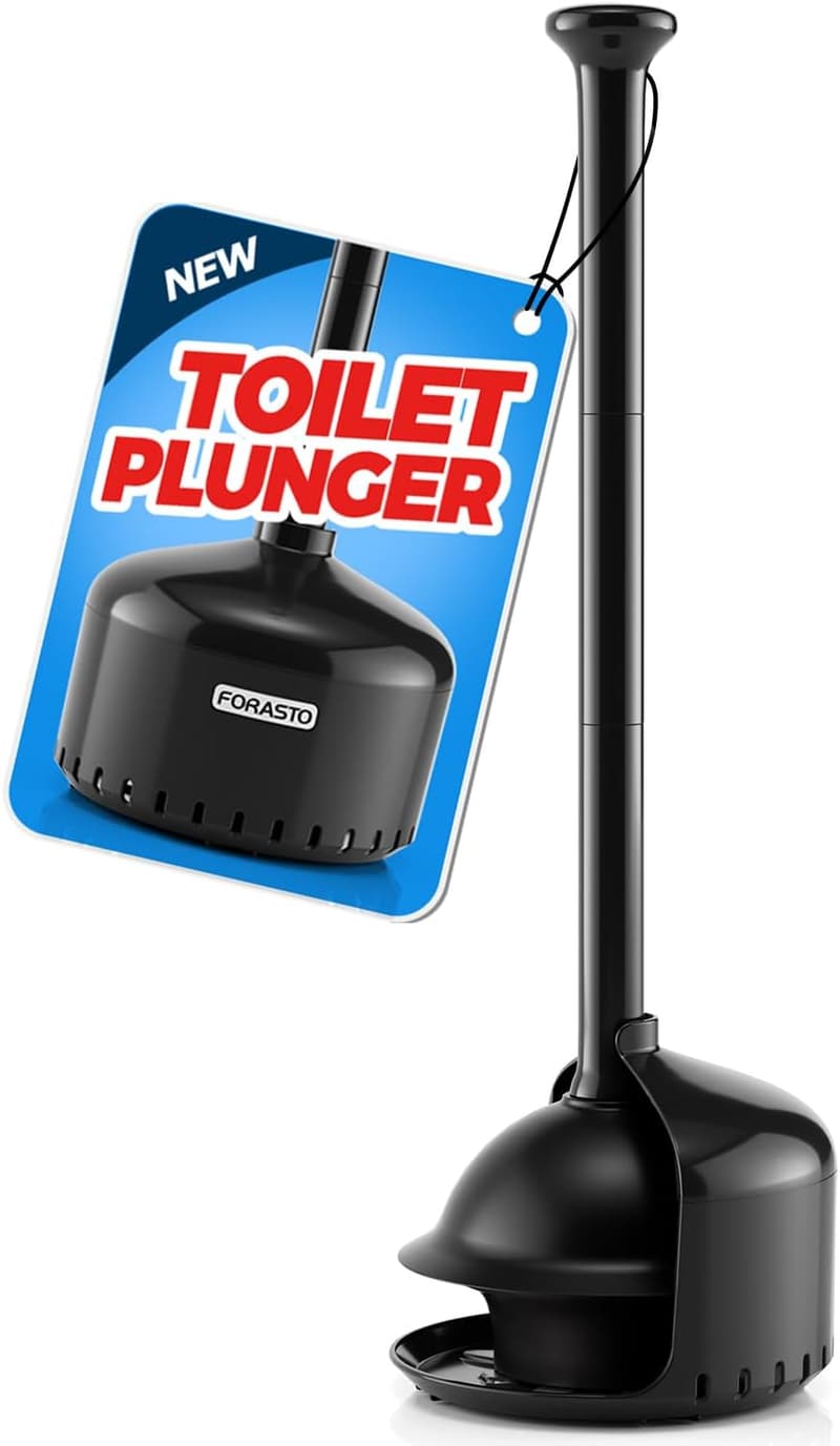 Bathroom Plunger with Holder - 19-Inch Black Toilet Tool