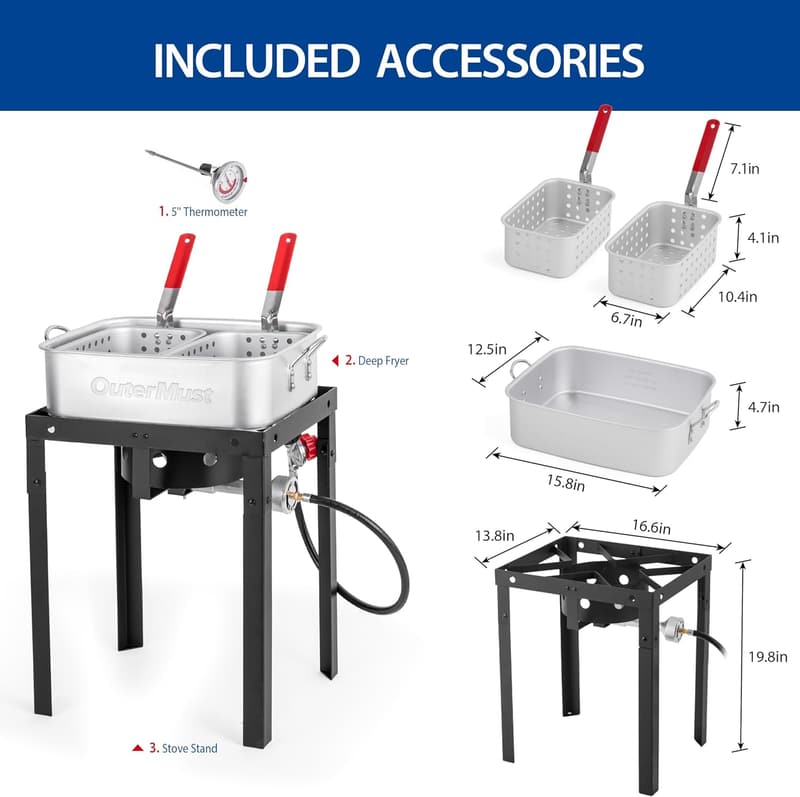 Outdoor 58,000 BTU Deep Fryer with 18 Qt Pot & Baskets