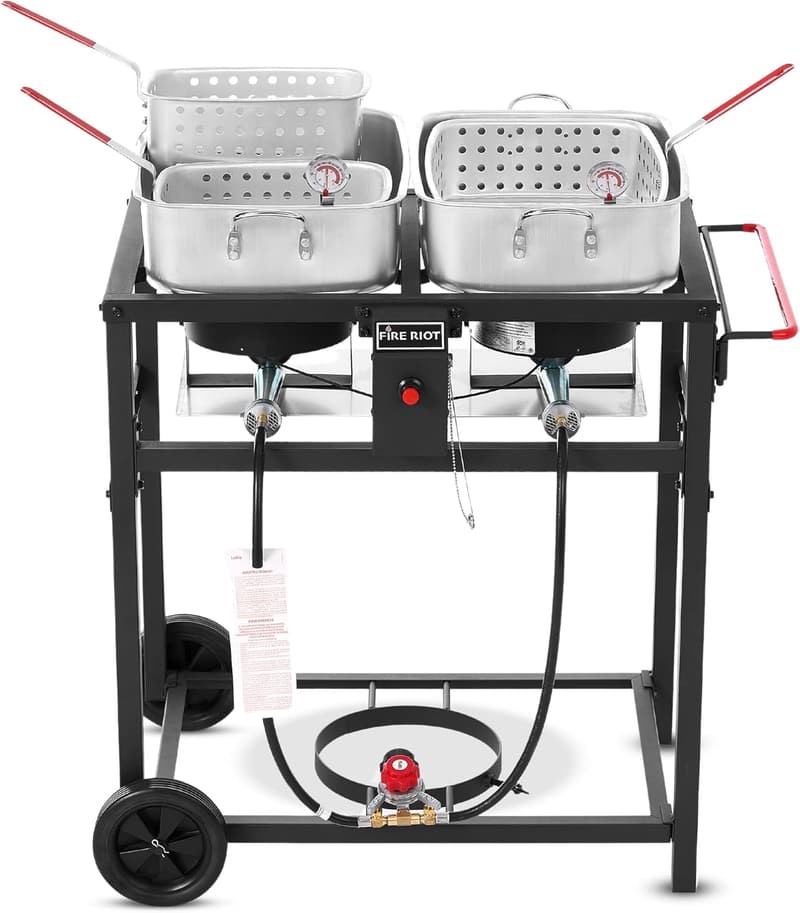 Outdoor Double Burner Propane Deep Fryer with 2 Aluminum Pots