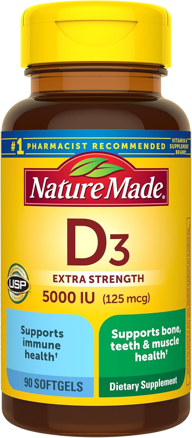 Extra Strength Vitamin D3 5000 IU - Bone & Immune Support, 90 Softgels
