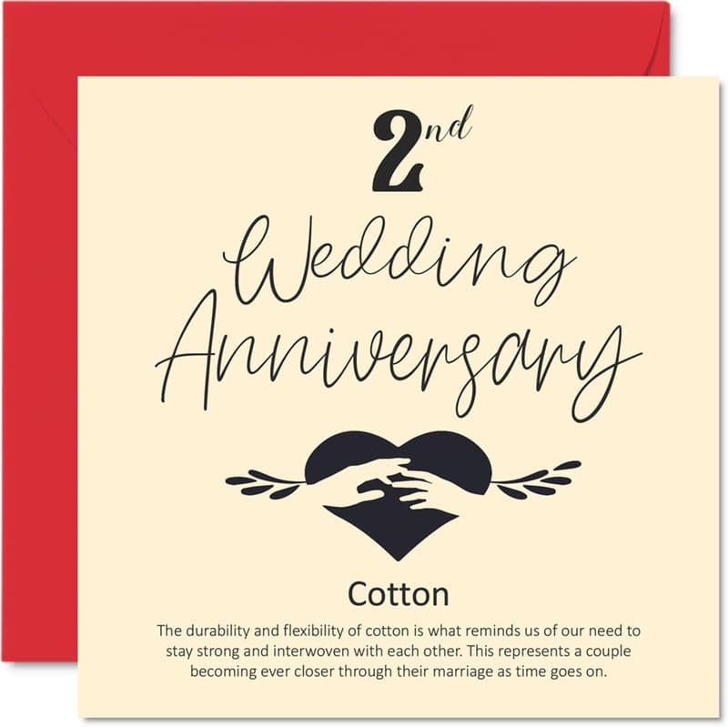 2nd Anniversary Cotton Card for Couples 5.7 x 5.7 Inches