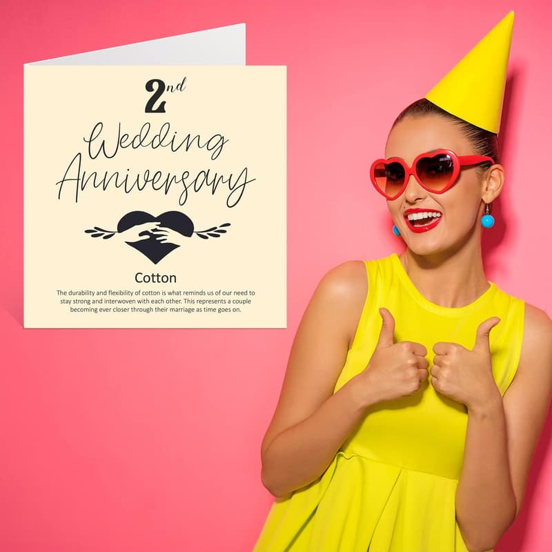 2nd Anniversary Cotton Card for Couples 5.7 x 5.7 Inches