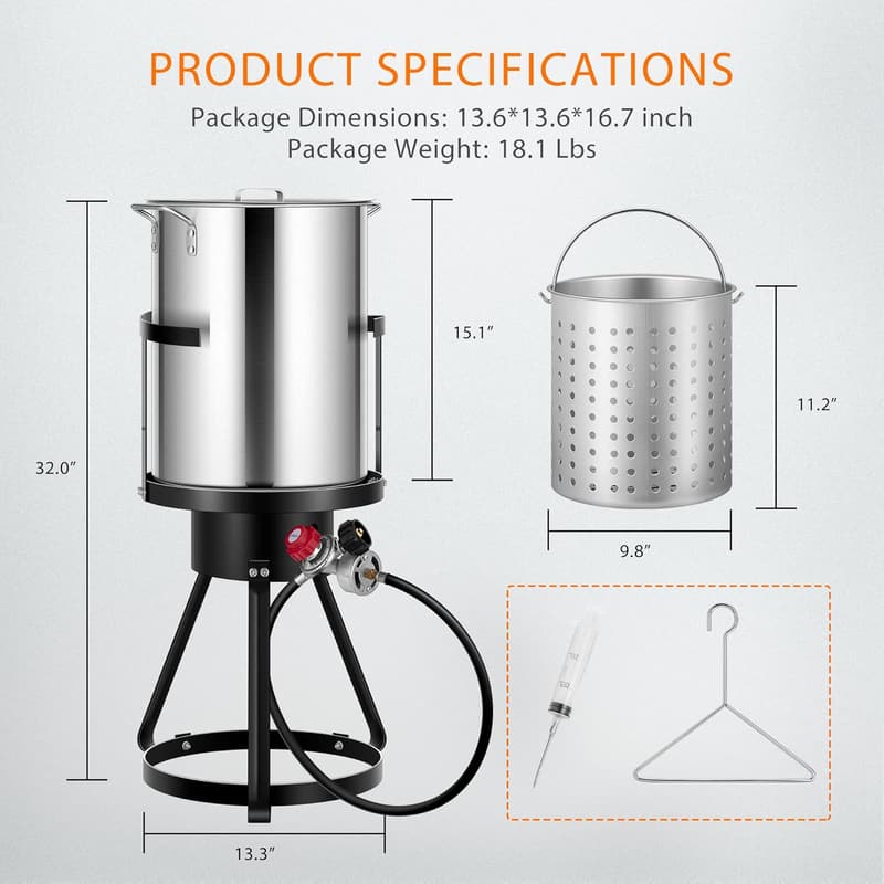 Turkey Fryer Kit with 30 Qt Aluminum Pot & Propane Burner Set