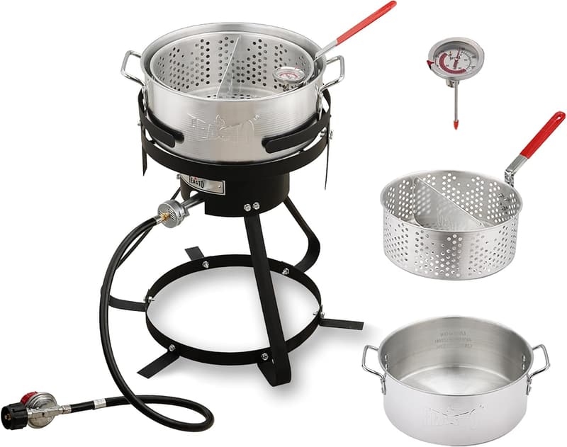 10 Qt Aluminum Outdoor Fish Fryer Kit with 50,000 BTU Burner