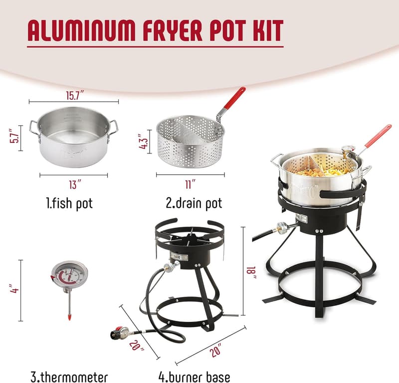 10 Qt Aluminum Outdoor Fish Fryer Kit with 50,000 BTU Burner