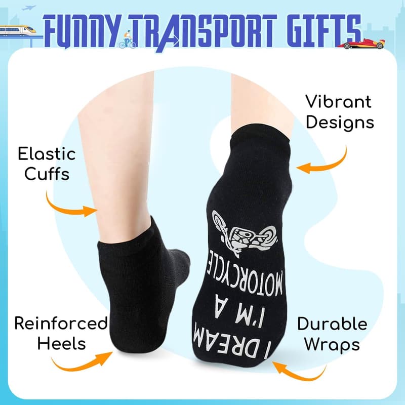Transportation-Themed Socks for Men and Women - Motorcycle, Tractor, Train