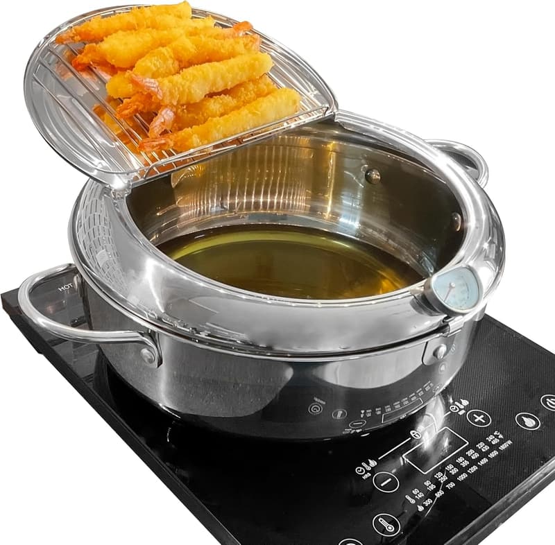 Extra Large Tempura Frying Pot with Lid – 304 Stainless Steel
