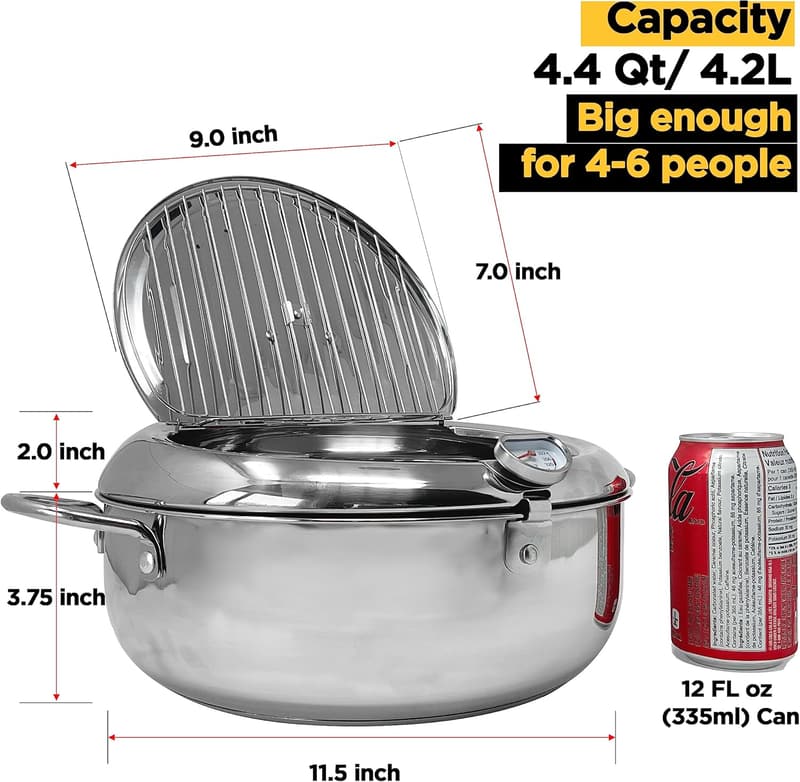 Extra Large Tempura Frying Pot with Lid – 304 Stainless Steel