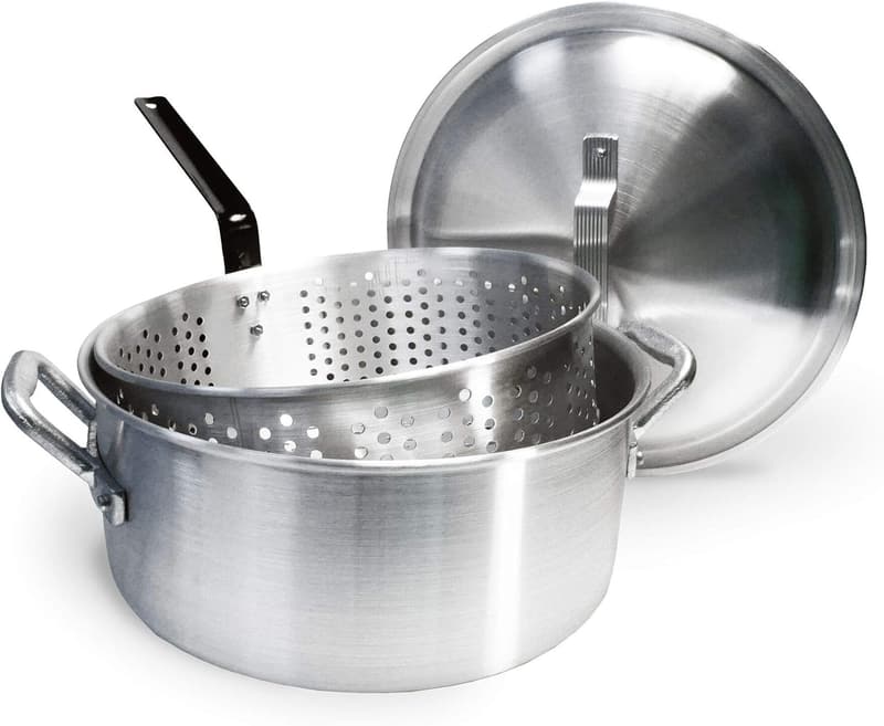 14-qt Aluminum Fry Pot with Lid & Basket for Frying Seafood