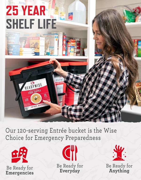 Emergency Food Supply Bucket - 120 Servings, Freeze-Dried Rations