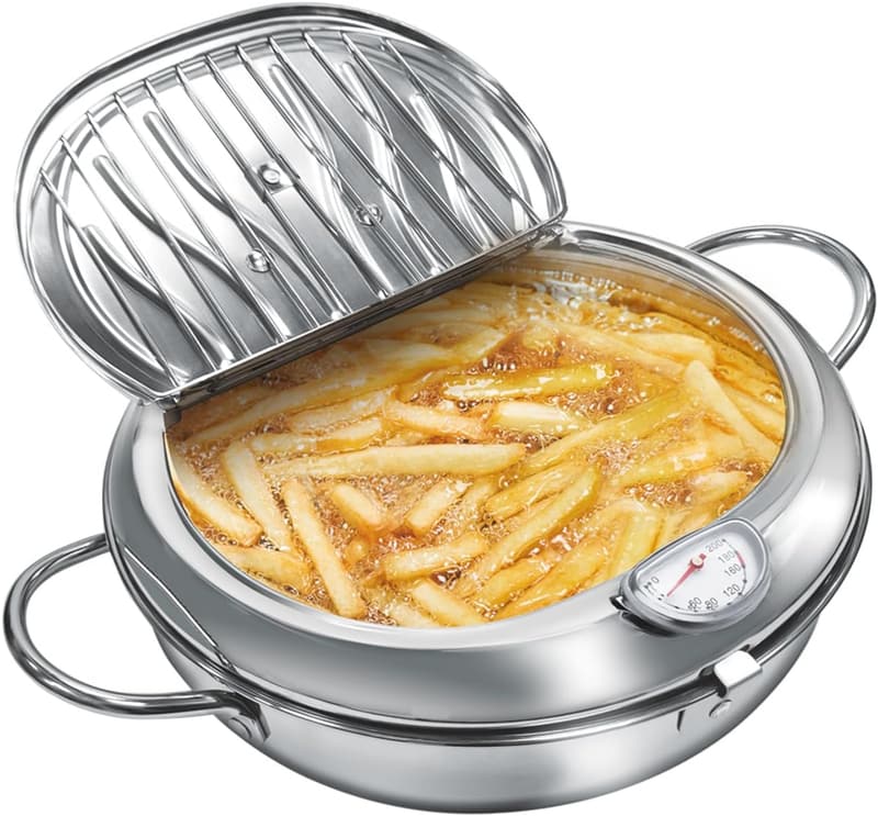 Japanese Style 4.4Qt Stainless Steel Deep Fryer with Lid