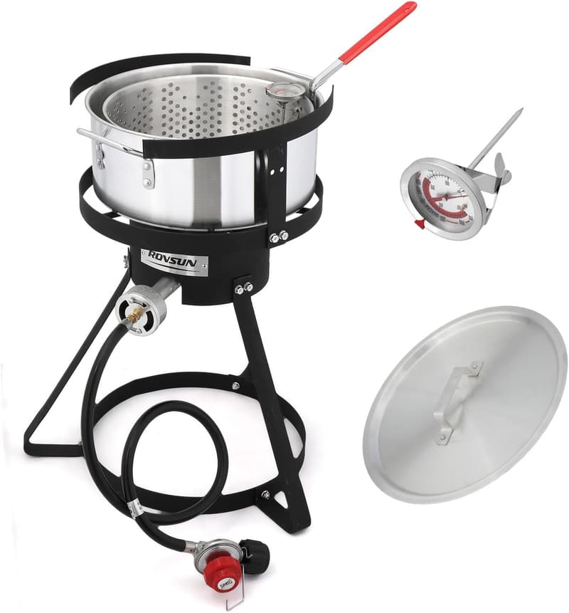 Outdoor Aluminum Fish Fryer Pot with Strainer Basket & Burner