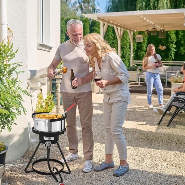 Outdoor Aluminum Fish Fryer Pot with Strainer Basket & Burner