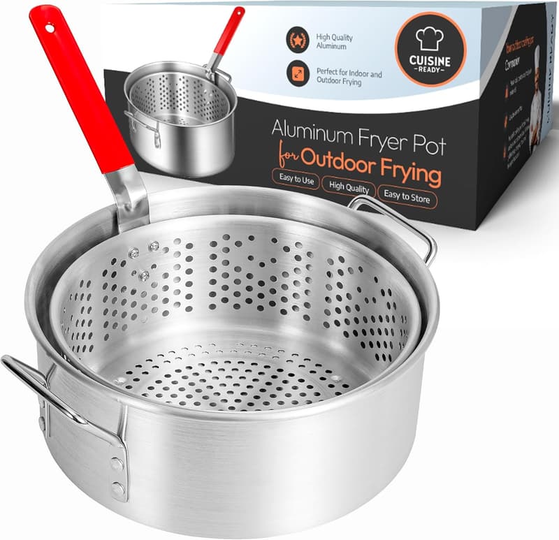 10QT Aluminum Fish Fryer Pot with Basket for Outdoor Cooking