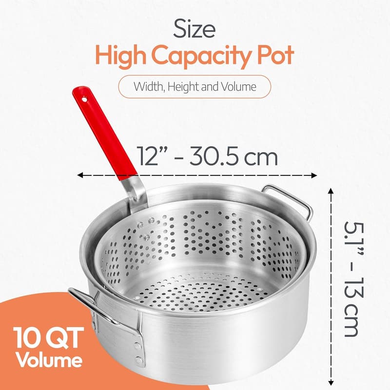 10QT Aluminum Fish Fryer Pot with Basket for Outdoor Cooking