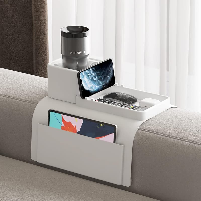 Anti-Slip Couch Cup Holder Tray with Side Pockets