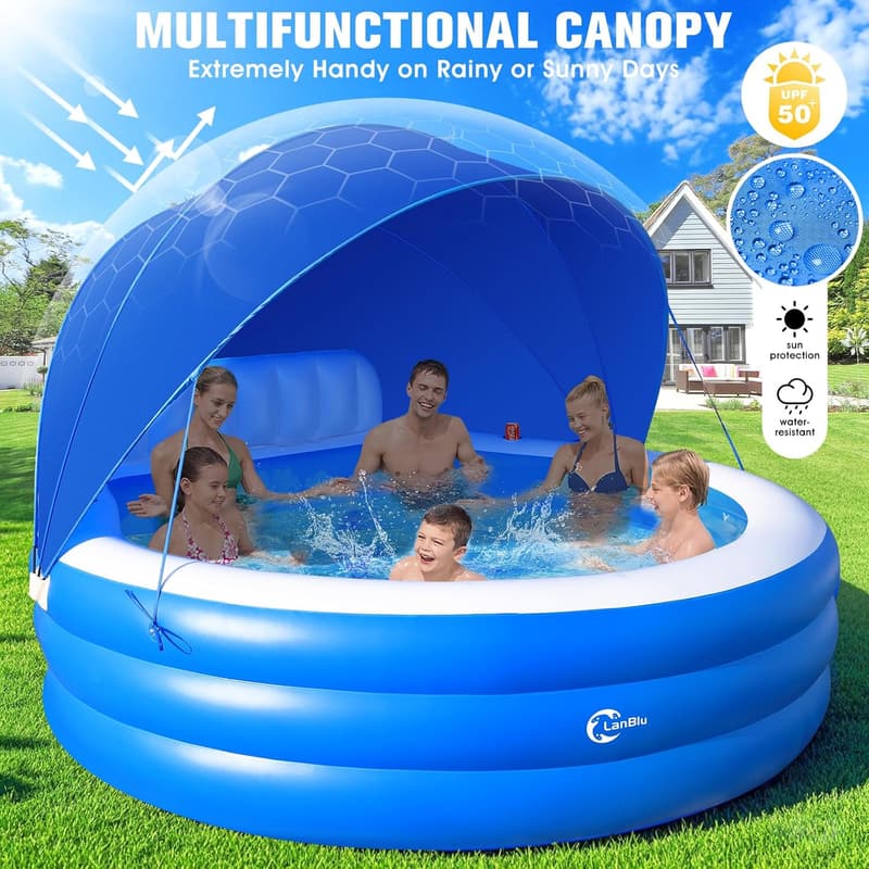 Upgraded Inflatable Family Pool with Canopy, 92