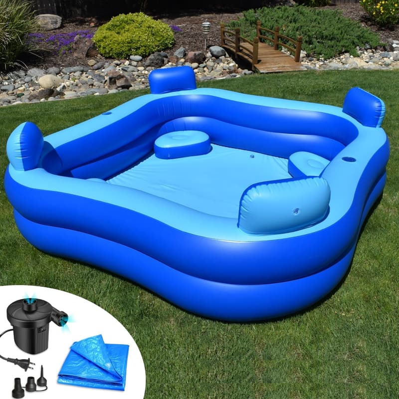 Inflatable Pool with Seats and Headrests - 8' x 8' Bundle