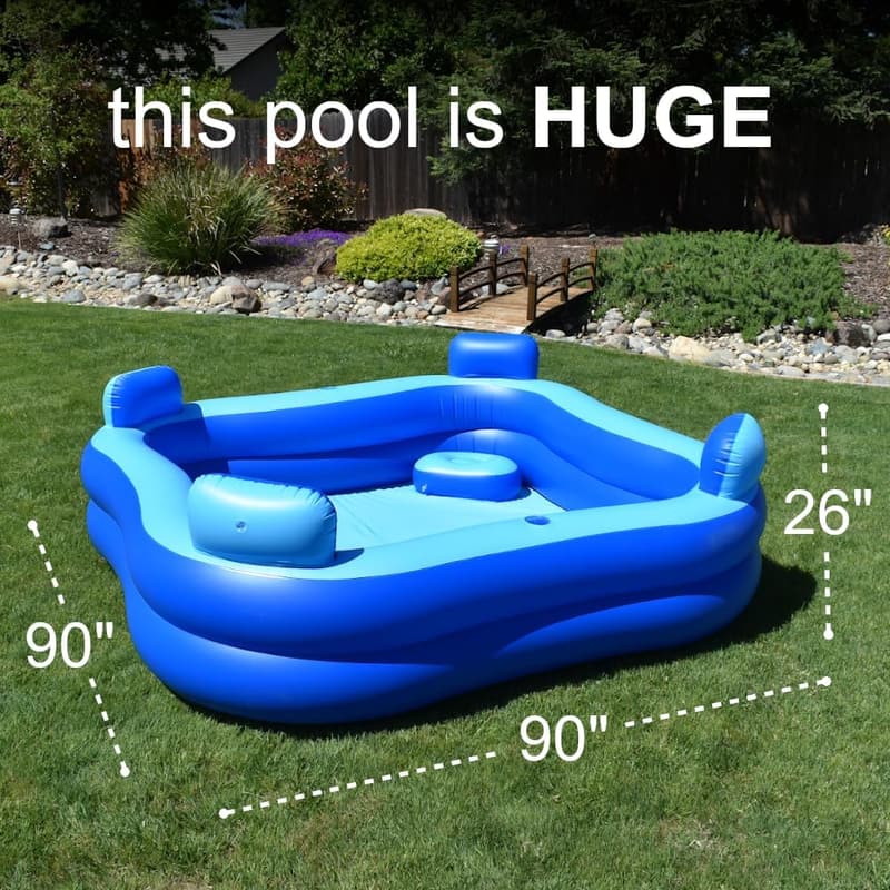 Inflatable Pool with Seats and Headrests - 8' x 8' Bundle