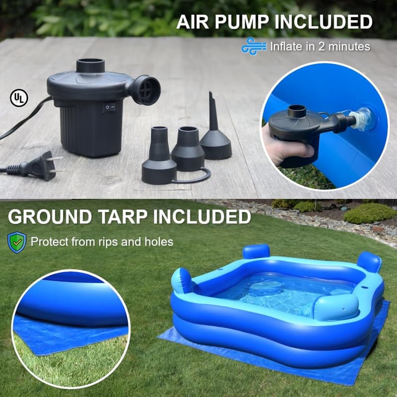 Inflatable Pool with Seats and Headrests - 8' x 8' Bundle