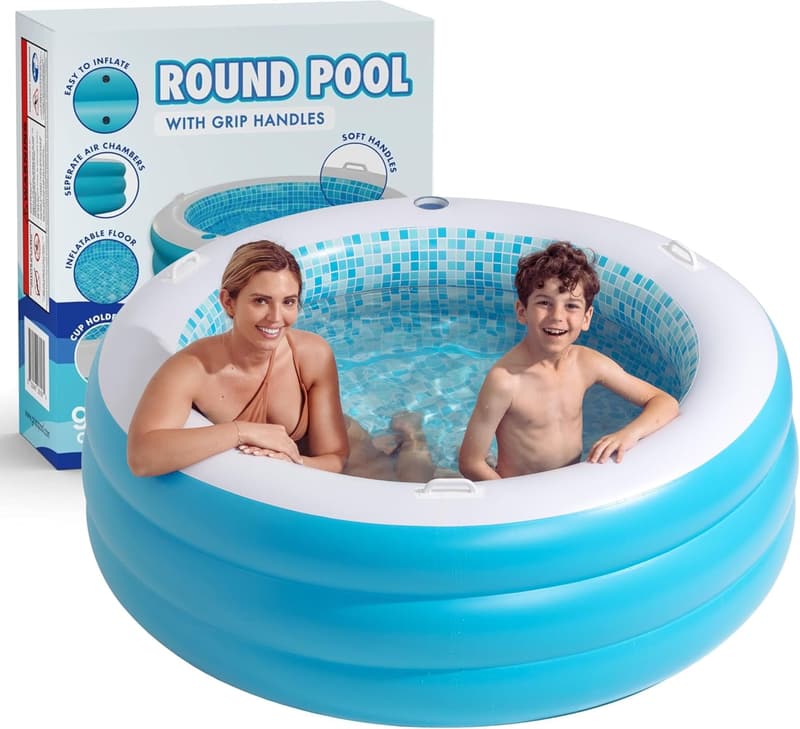 Inflatable Round Kiddie Pool with Padded Floor & Drain - 60