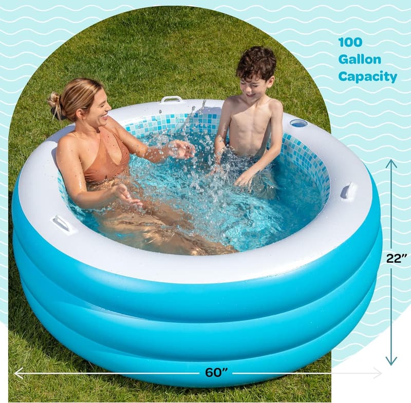 Inflatable Round Kiddie Pool with Padded Floor & Drain - 60