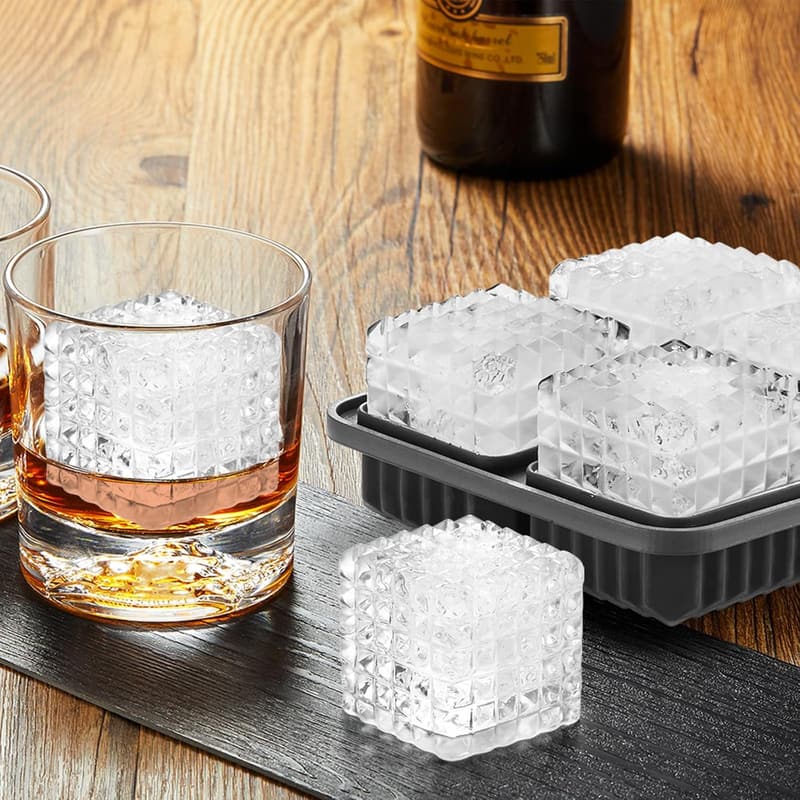 Large Square Silicone Ice Cube Tray for Whiskey Gifts